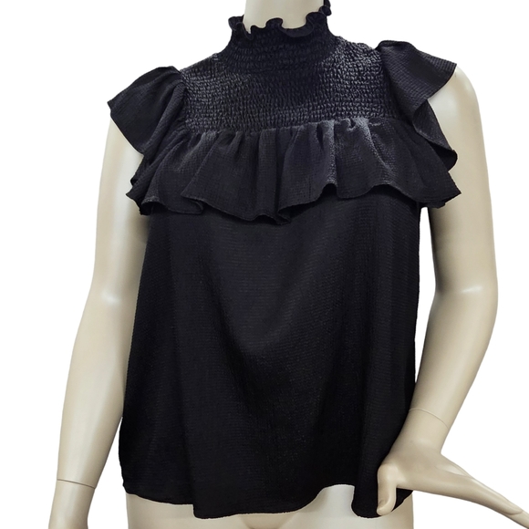 Baum und Pferdgarten Tops - Baum und Pferdgarten Blouse Women's Size Large Black Tiered Ruffled Crop Sleeves